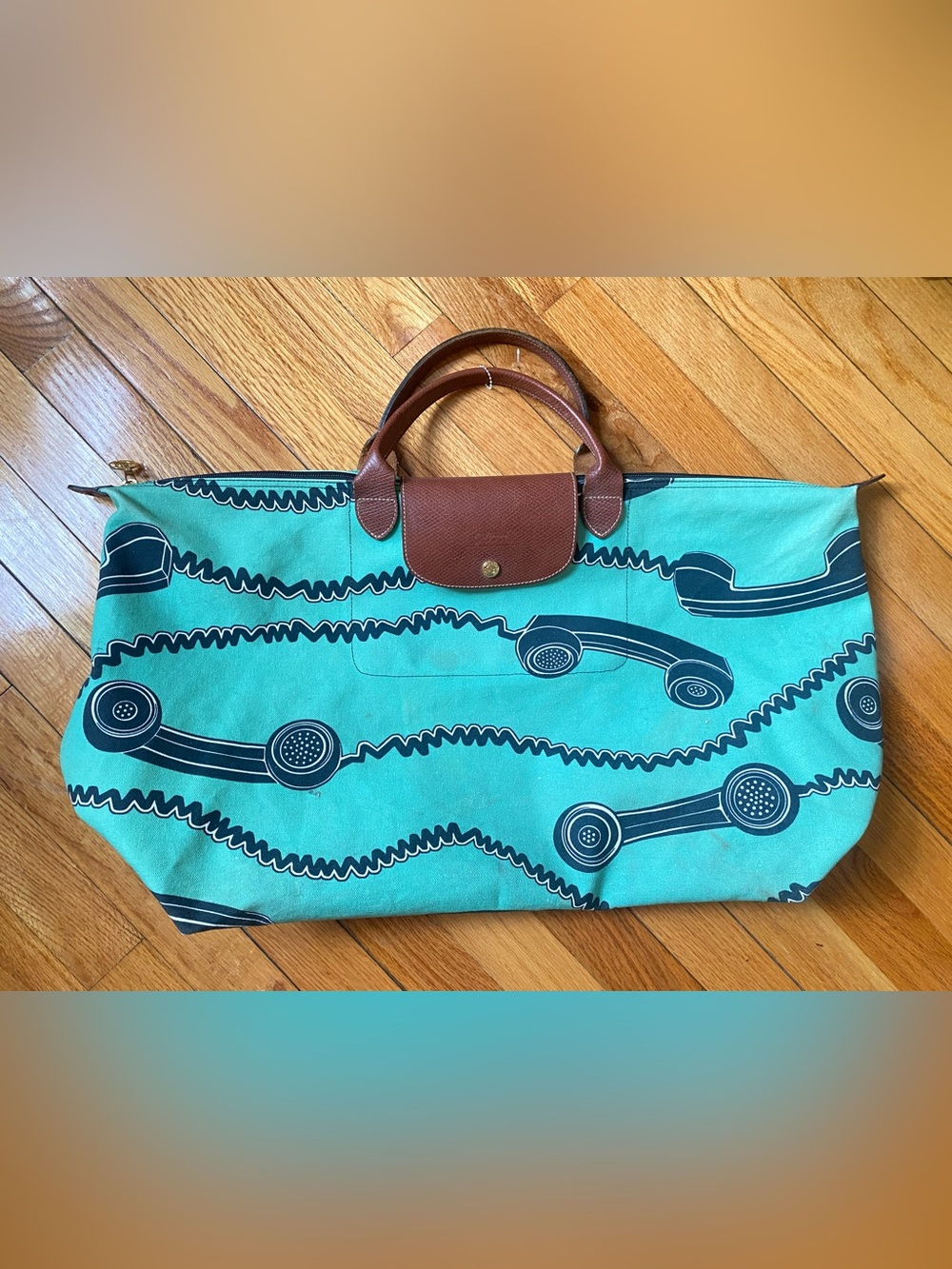 Longchamp for Jeremy Scott Pilage Large Tote Mint Blue Telephone Weekender Bag